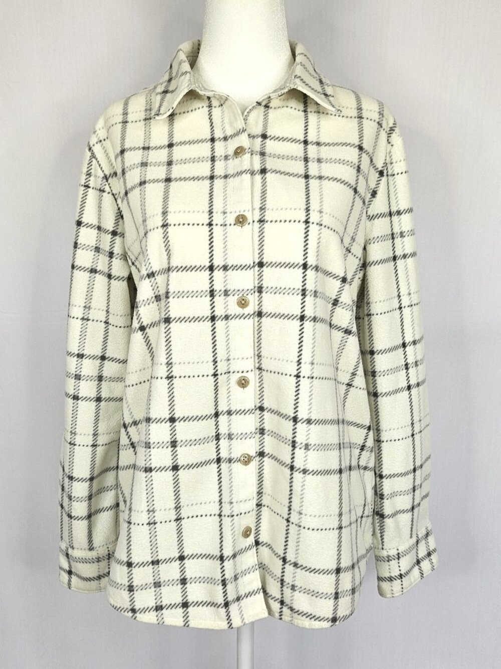 Lee Riders | Plaid Fleece Flannel Shirt Jacket | Ivory Gray | Petite S